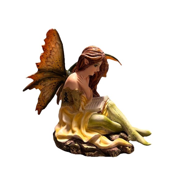 Fantasy Bookworm Fairy Yellow and Green Winged Figurine - Picture 5 of 16